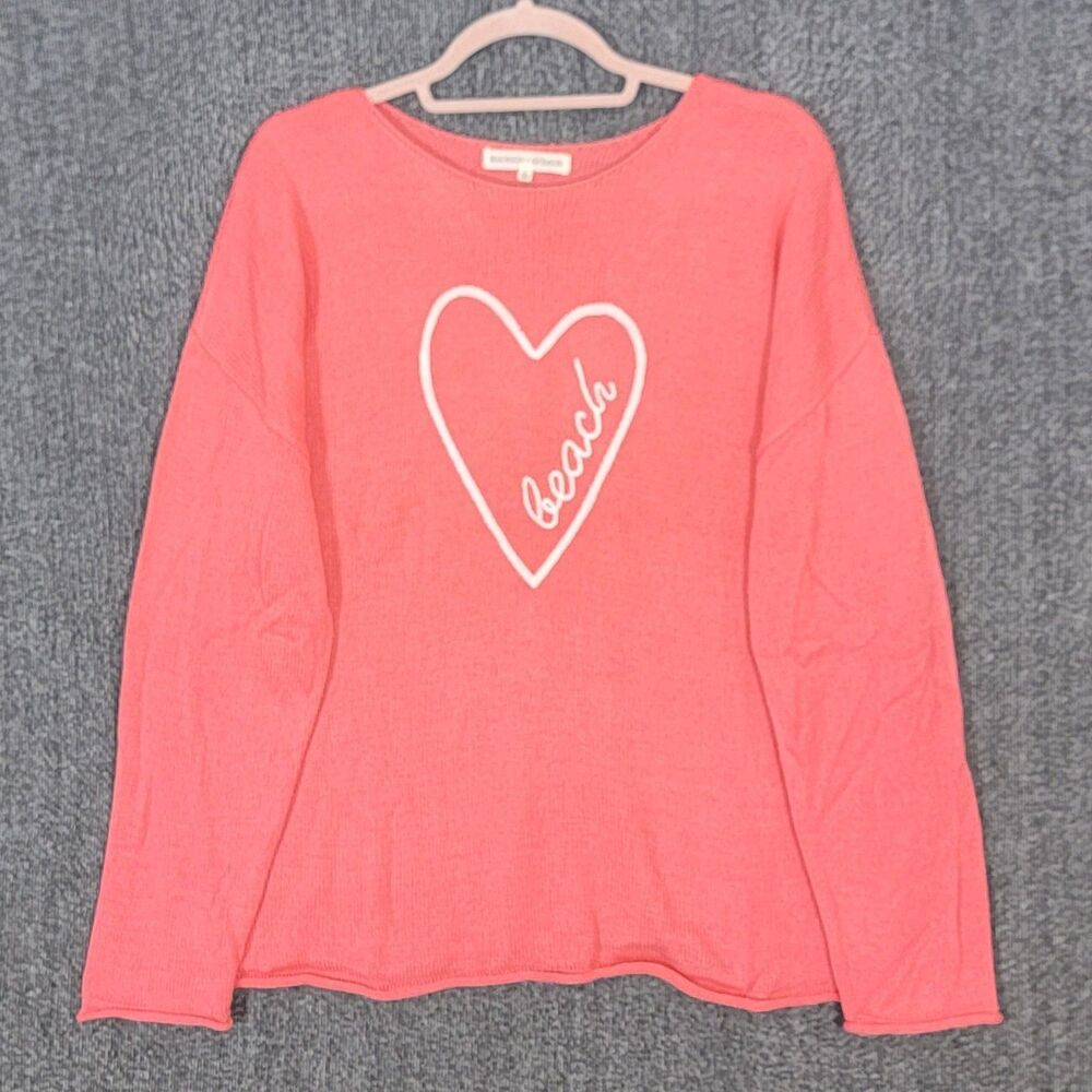 Madison + Hudson Knit Beach Sweater Womens Large Salmon Pink Embroidered Heart